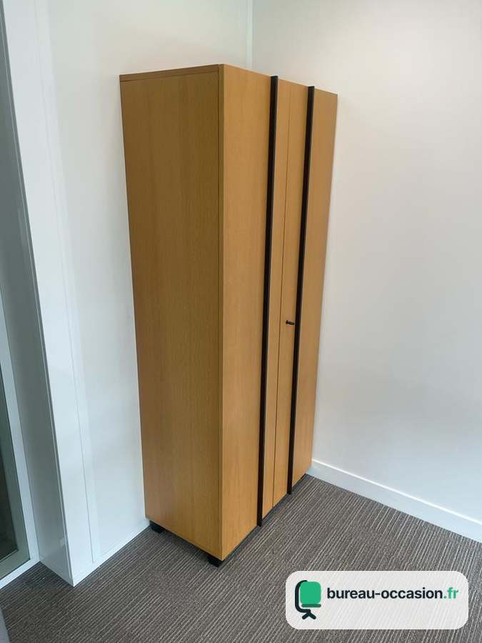Armoire colonne d'occasion haute et étroite, finition chêne