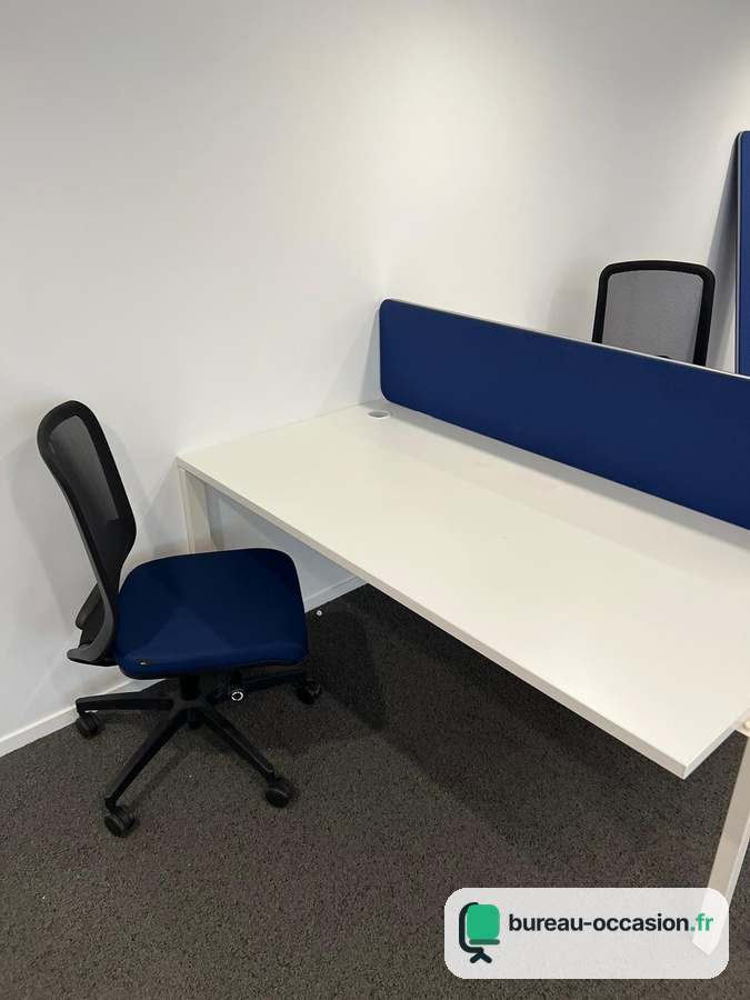 Bench d'occasion 2 places blanc : séparateur acoustique bleu marine