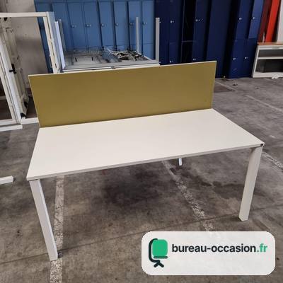 Bench d'occasion 2 postes blanc : écran tissu vert anis acidulé