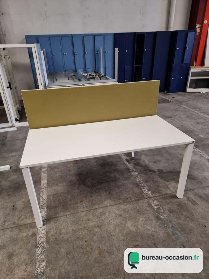Bench d'occasion 2 postes blanc : écran tissu vert anis acidulé