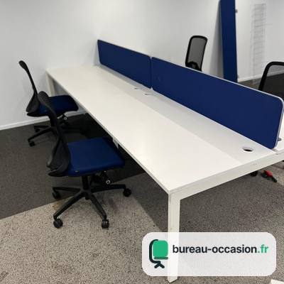 Bench d'occasion 4 places blanc : cloisons acoustiques bleu marine
