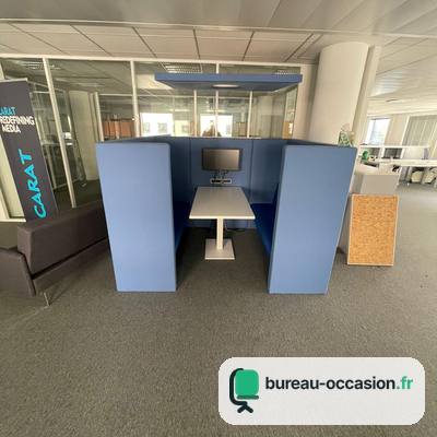 Box de réunion acoustique d'occasion : alcôve bleue 4 places, écran