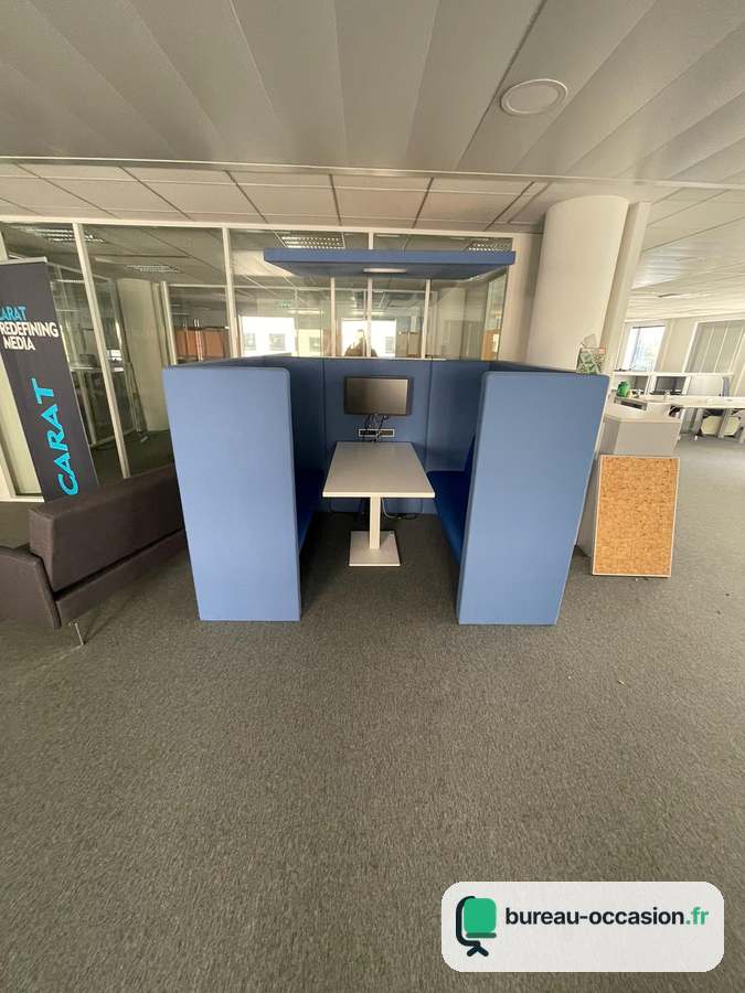Box de réunion acoustique d'occasion : alcôve bleue 4 places, écran