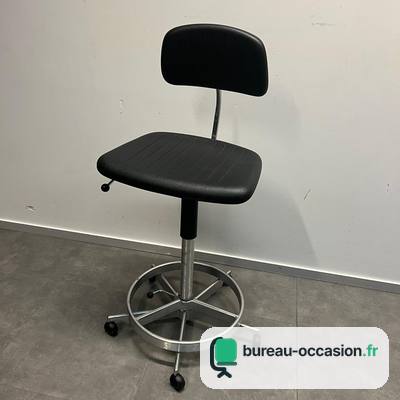 Chaise haute d'occasion noire : repose-pieds chromé, hauteur réglable
