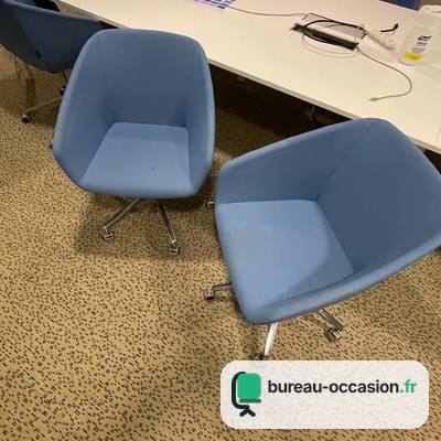 Fauteuil de réunion d'occasion pivotant : coque tissu bleu chiné