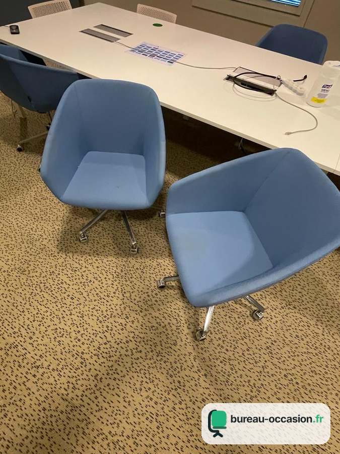 Fauteuil de réunion d'occasion pivotant : coque tissu bleu chiné