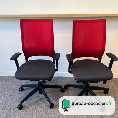 Fauteuil ergonomique d'occasion : résille rouge, assise anthracite
