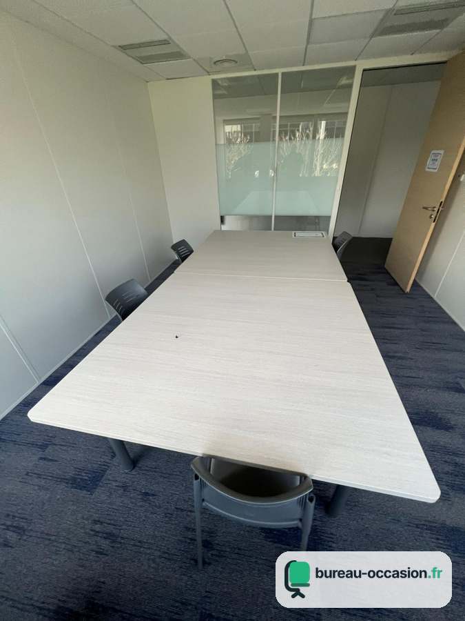 Grande table de réunion d'occasion modulable : bois blanchi, 8 places