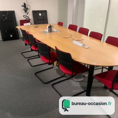Grande table de réunion ovale d'occasion en bois, 14 à 16 places
