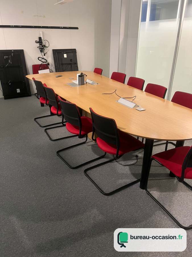 Grande table de réunion ovale d'occasion en bois, 14 à 16 places
