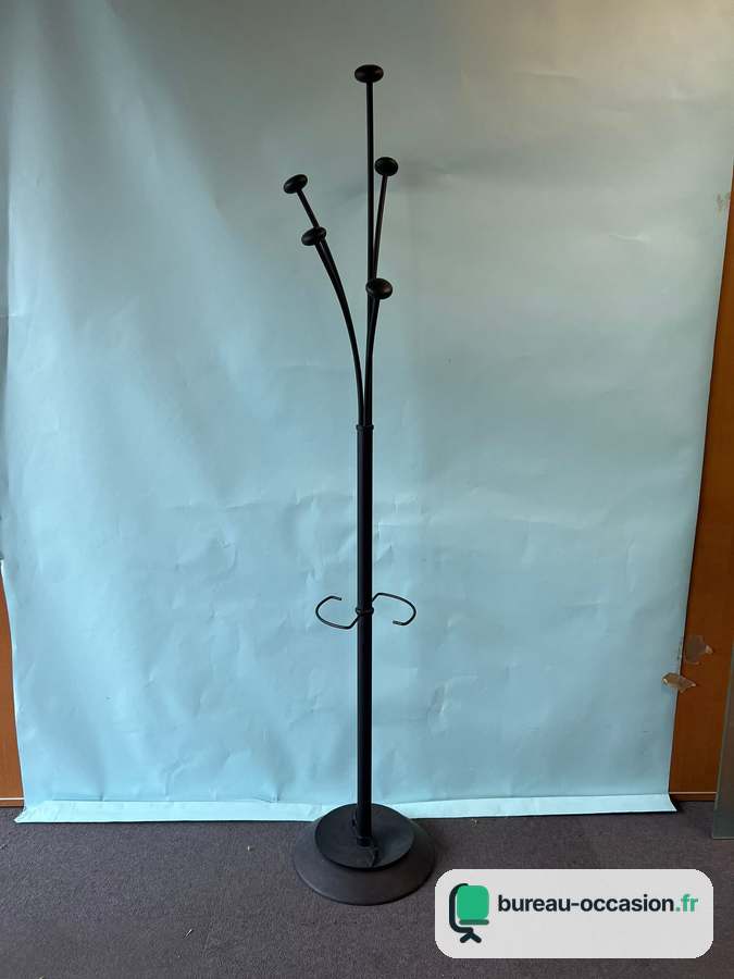 Porte-manteau sur pied d'occasion : métal noir, patères boules