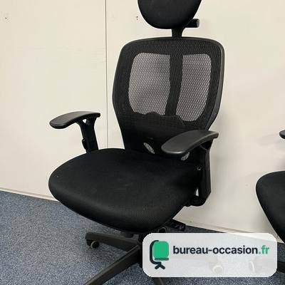 Siège ergonomique d'occasion résille noire avec appui-tête