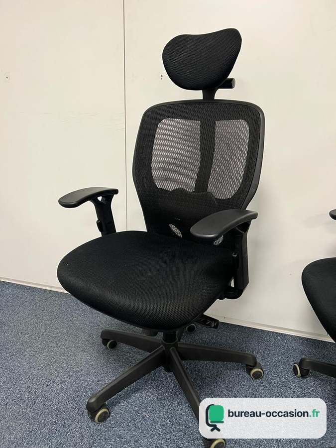 Siège ergonomique d'occasion résille noire avec appui-tête