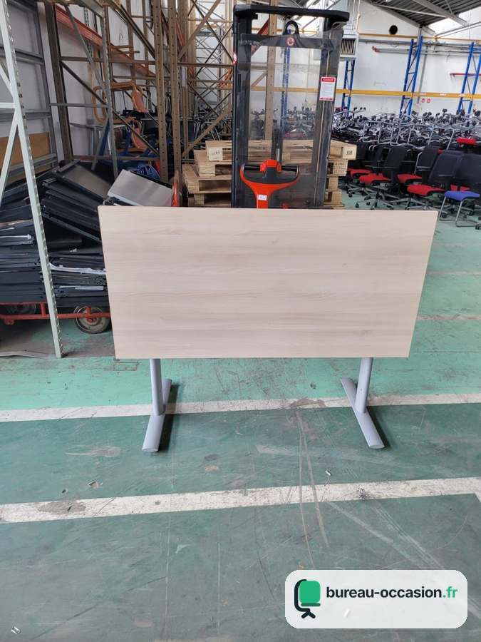 Table basculante d'occasion bois clair : piètement en T métal gris