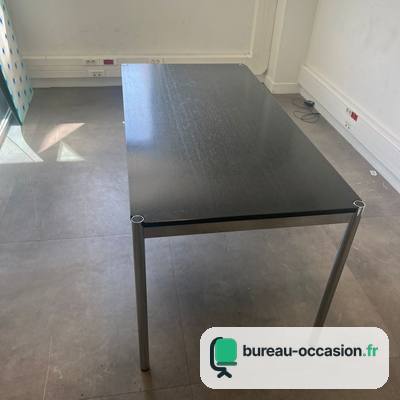 Table de réunion d'occasion en chêne noir sur piètement chromé, 6 pl.