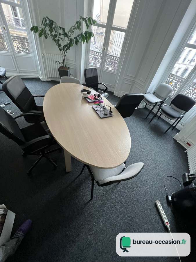 Table de réunion ovale d'occasion chêne blanchi : 6 places