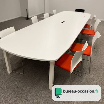 Table de réunion tonneau d'occasion blanche : trappes, 10 à 12 places