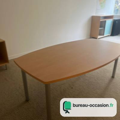 Table de réunion tonneau d'occasion ton hêtre sur 4 pieds gris