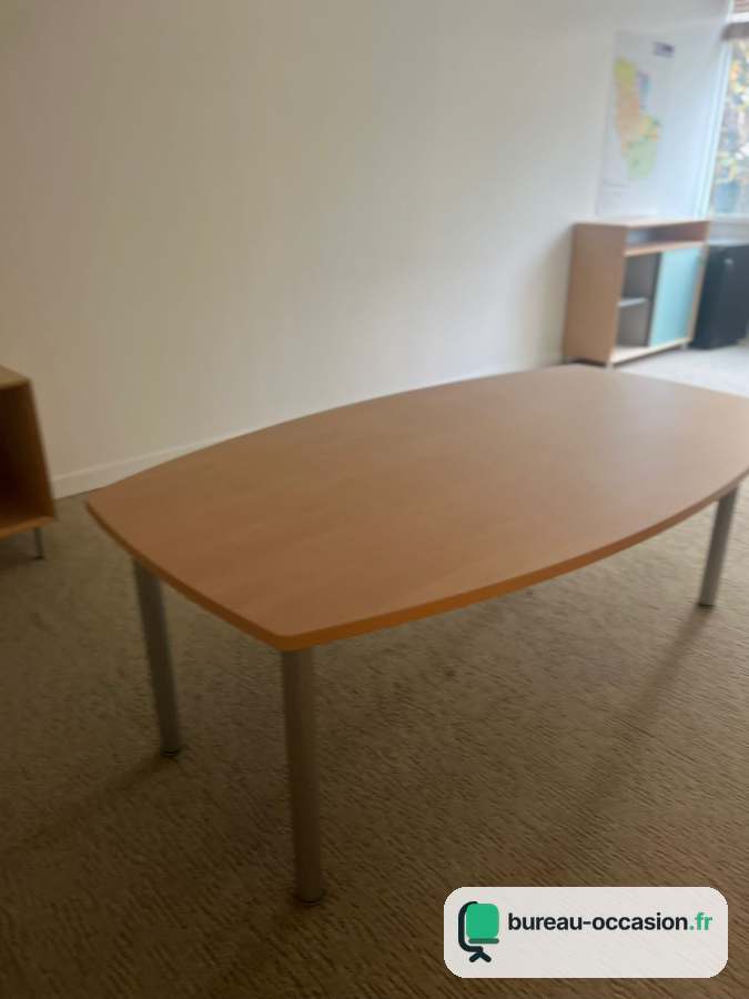 Table de réunion tonneau d'occasion ton hêtre sur 4 pieds gris