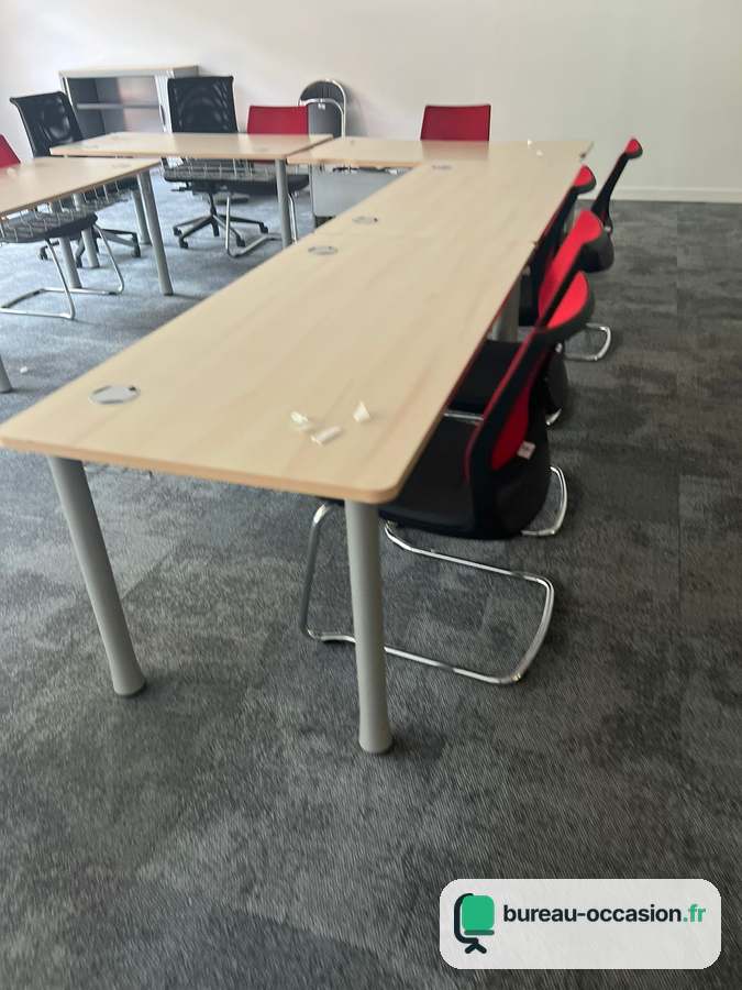 Table modulaire d'occasion érable : pieds cylindriques gris à assembler
