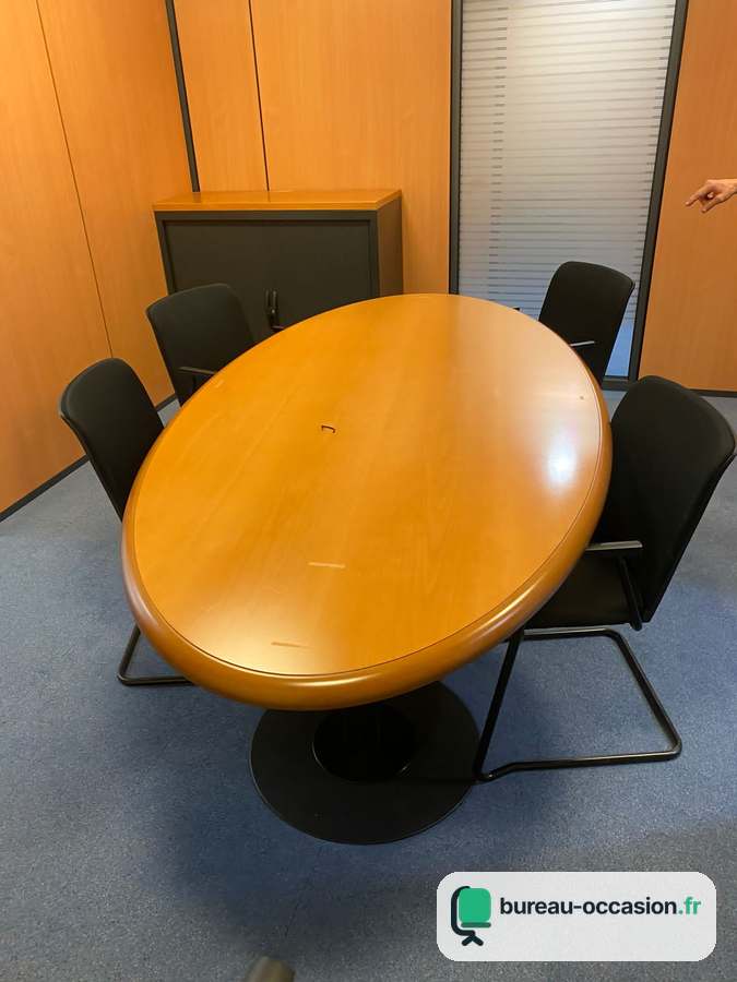 Table ovale d'occasion hêtre verni sur pied noir : 4 à 6 places