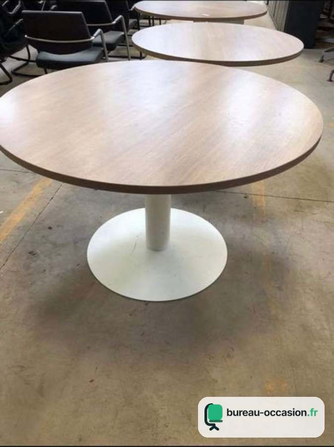 Table ronde d'occasion chêne sur pied tulipe blanc : 4 places