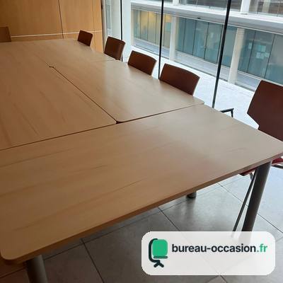 Tables modulables d'occasion : plateau hêtre, pieds tubes gris