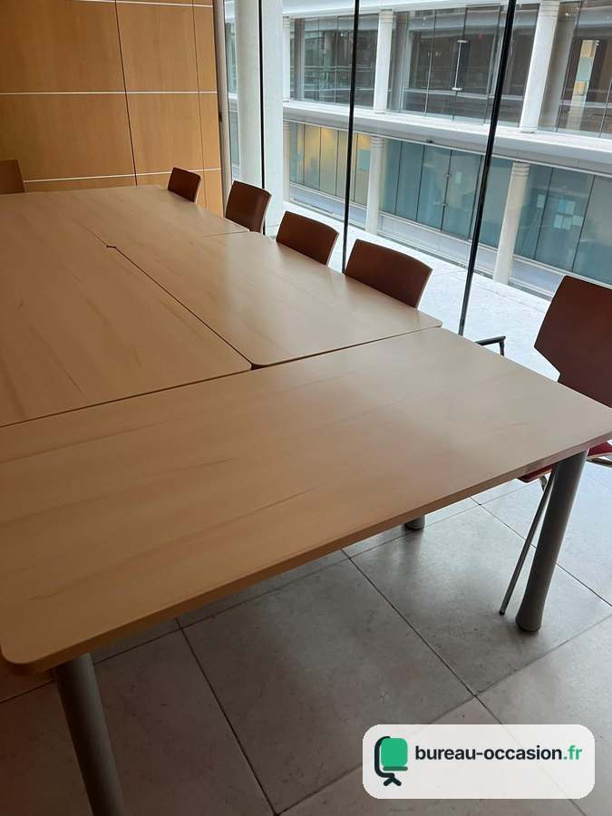 Tables modulables d'occasion : plateau hêtre, pieds tubes gris